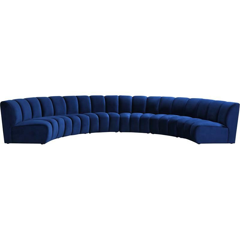 Maklaine Contemporary Navy Velvet 6pc. Modular Sectional Sofa
