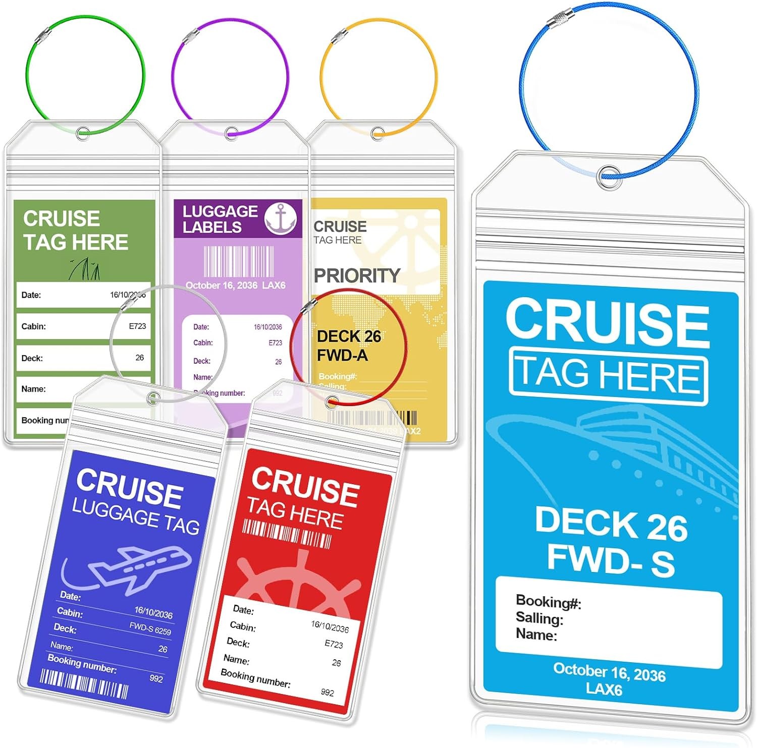 Cruise Luggage Tag Holder, 6 Pack Tags for Suitcases, Wide, Clear