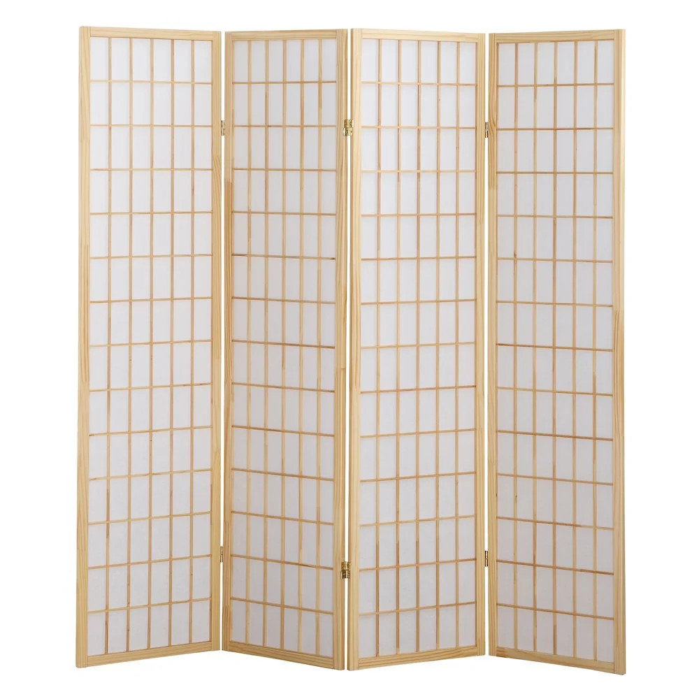 Roundhill Furniture Roland 4 Panel Oriental Shoji Screen/Room Divider in Natura