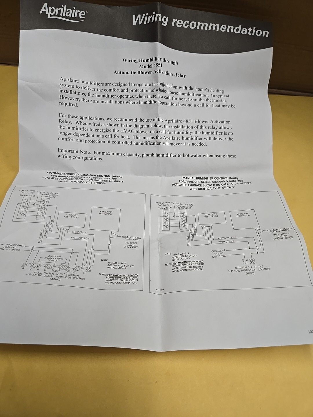 APRILAIRE MANUAL HUMIDIFIER CONTROL 1- MODEL 4655
