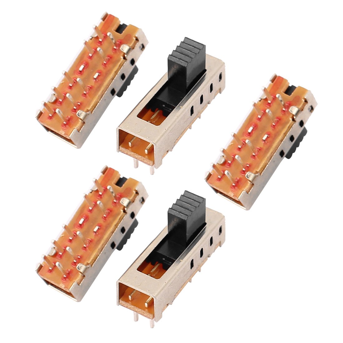 5Pcs 4 Position 10P 2P4T Panel Mount Micro Slide Switch Latching Power Switch