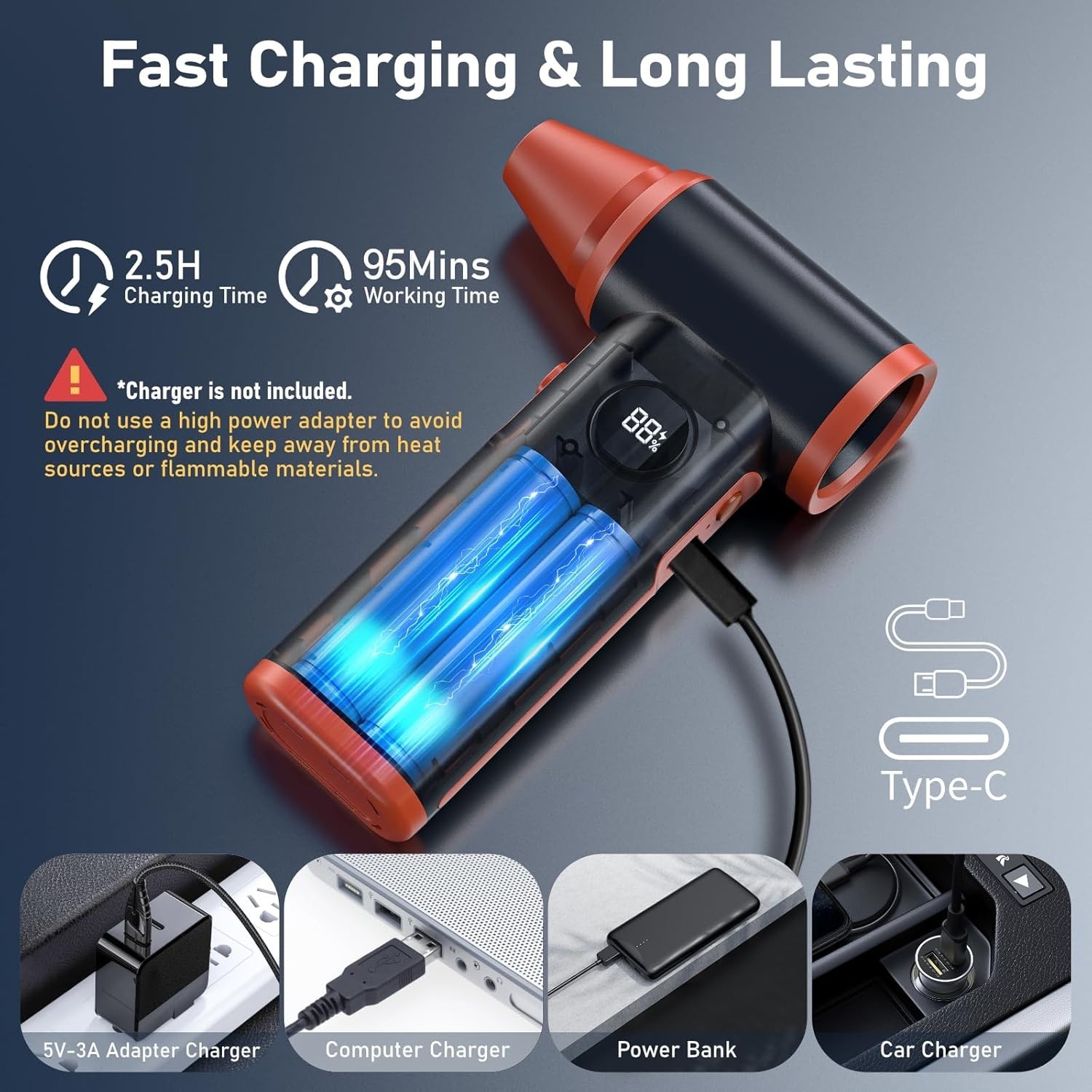 Compressed Air Duster Rechargeable Electric Air Duster for PC Keyboard Mini D...