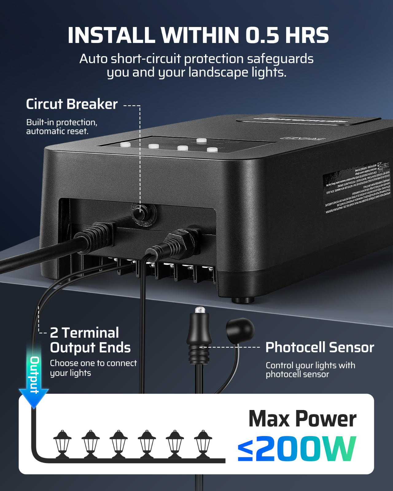 DEWENWILS Low Voltage Transformer 200W, Photocell Sensor & Timer, Weatherproof