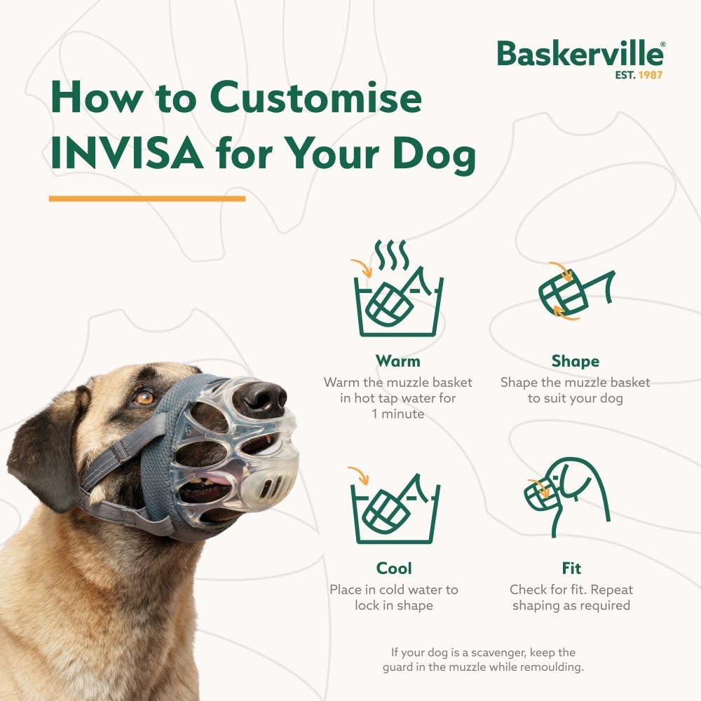 INVISA Basket Dog Muzzle - Patented Humane Design with Facial Visibility, Pad...