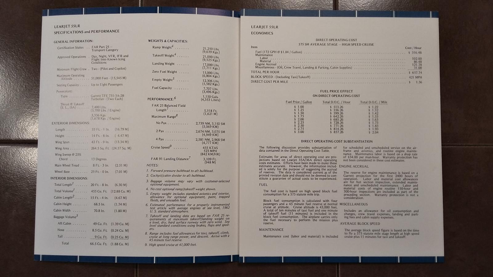 Original Gates Learjet 55LR Sales Brochure, TriFold, 8 x 10"