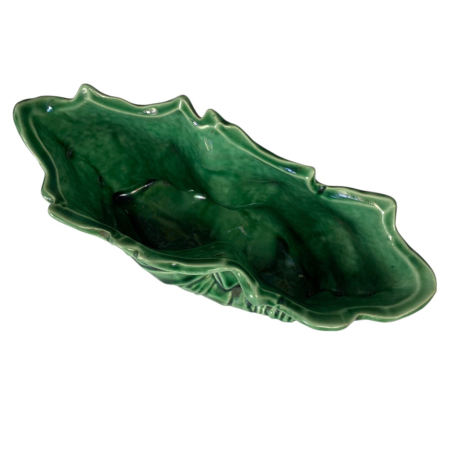 Vintage Ceramic Planter Green Cornucopia 8x3 3.25" Tall