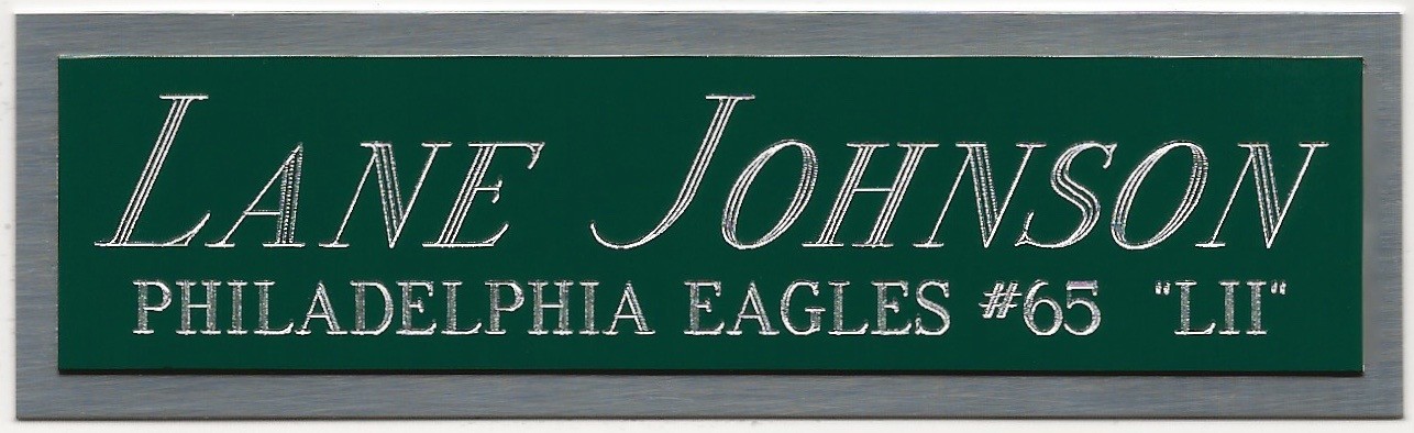 LANE JOHNSON EAGLES NAMEPLATE FO AUTOGRAPHED Signed Football HELMET JERSEY PHOTO