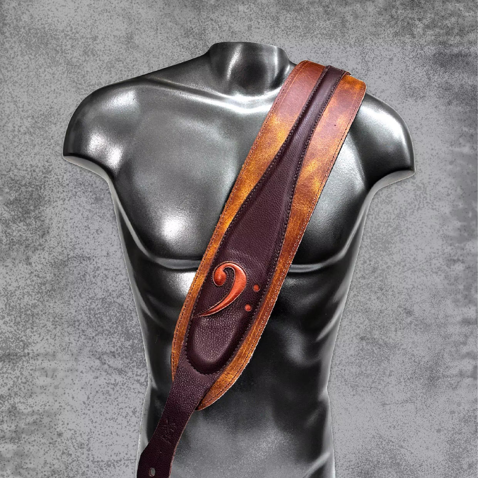 WIDE BASS brown/camel leather padded STRAP | Vintage style bass guitar strap