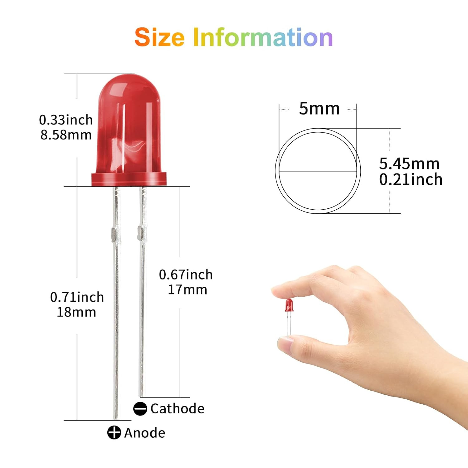 Dicuno 450Pcs 5Mm LED Diode, LED Light Kit Box 5 Colors, Mini LED Assorted Kit 5