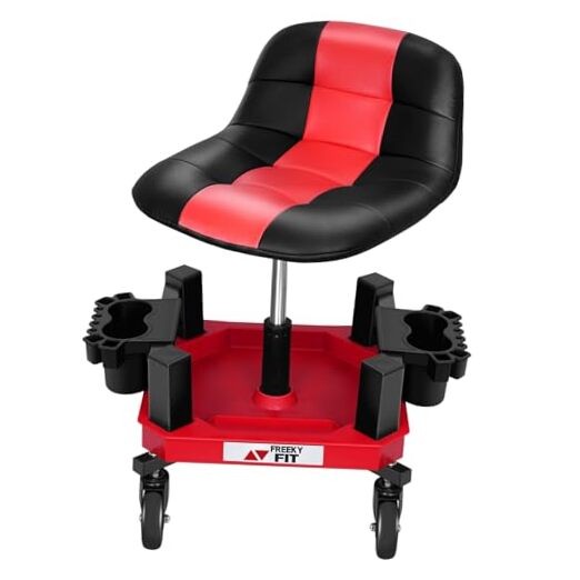 Rolling Shop Stool with Wheels, Adjustable Garage Mechanic Stool Seat Shop Red
