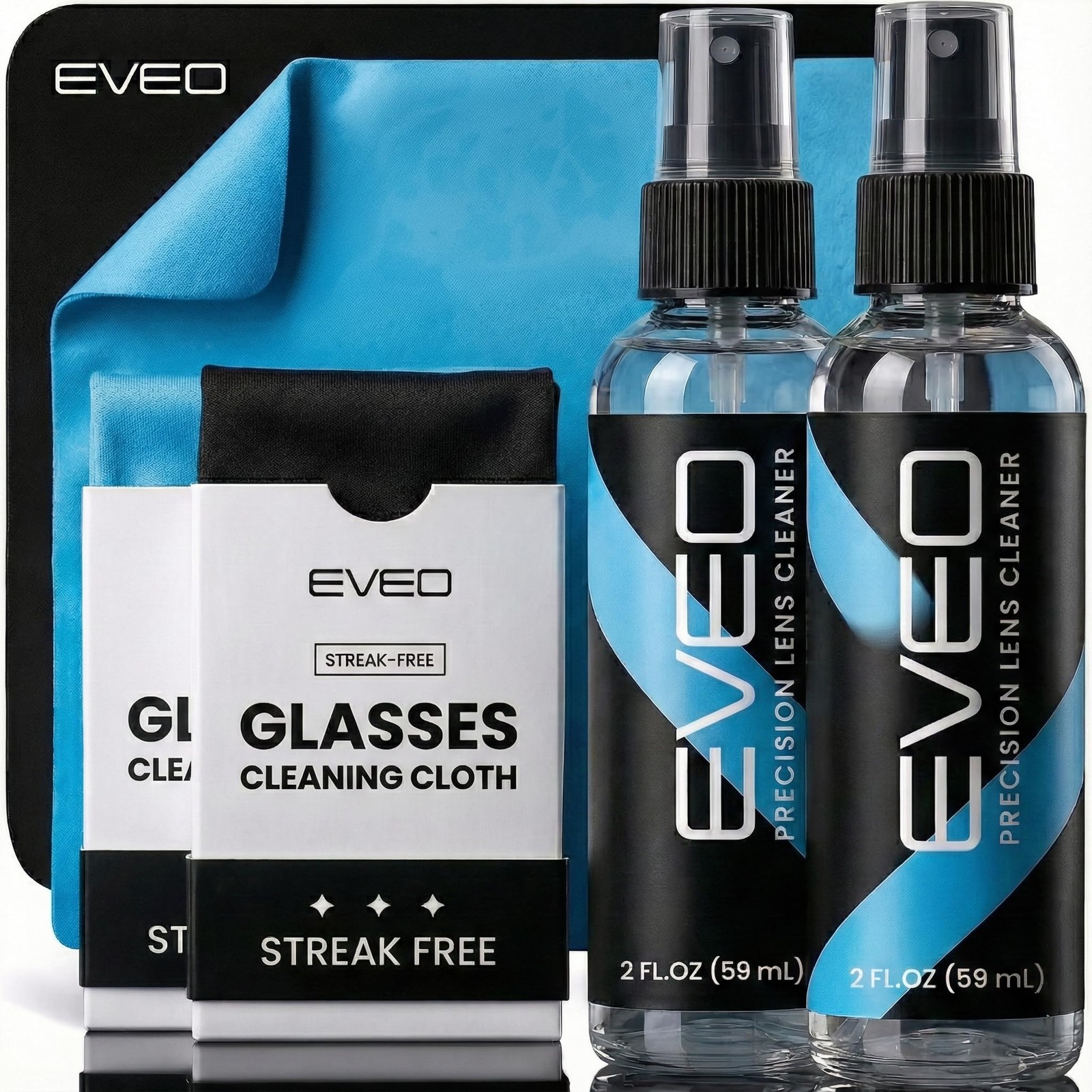 EVEO Eyeglass Cleaner Spray - Glasses No Streaks 4 Piece Set, Black