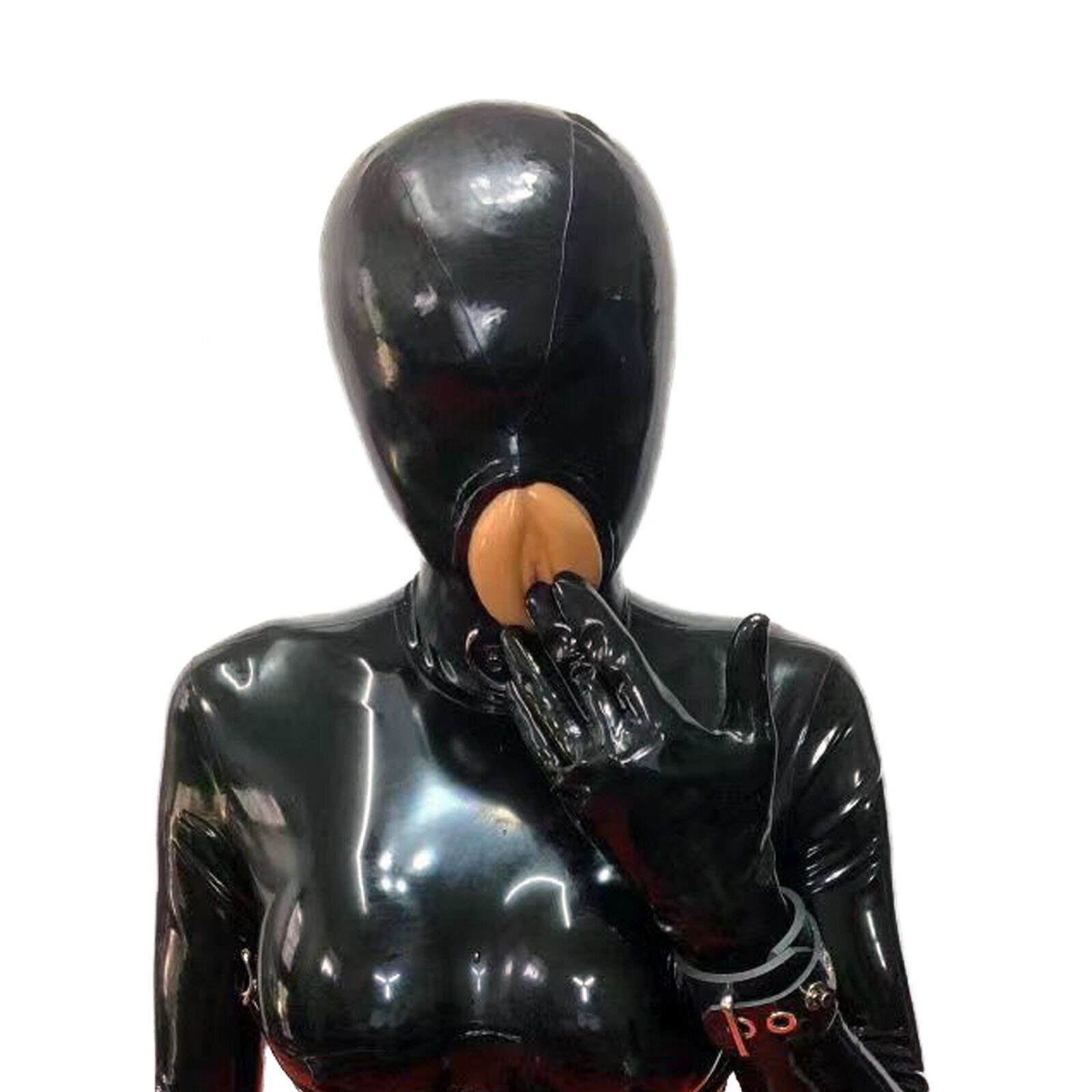 Latex Hood Rubber Mask with Vaginal Cosplay Fetish Party Club Wear Costume BDSM