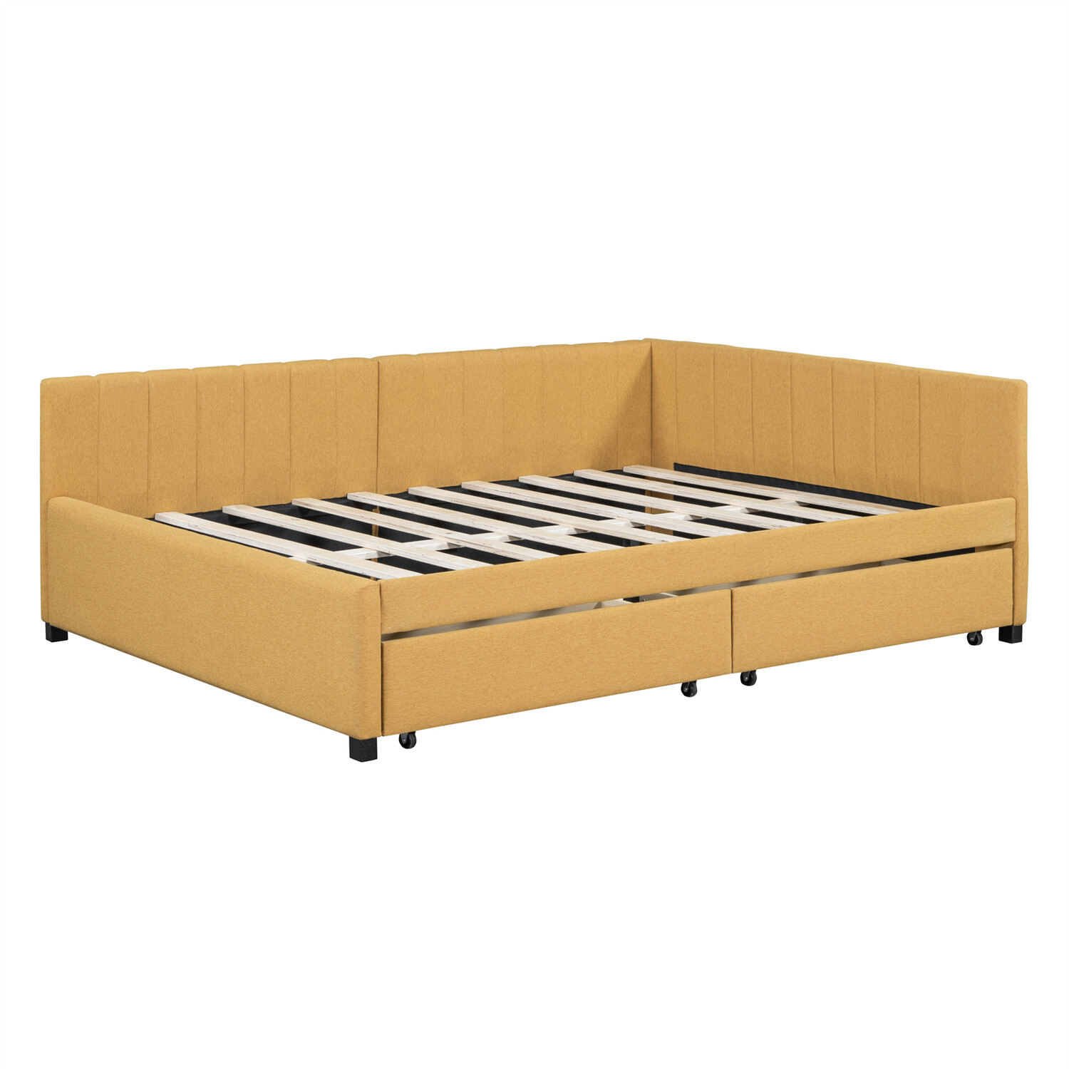 Full Size Daybed Upholstered Bed Frame Sofa Bed w/ 2 Storage Drawer Yellow US