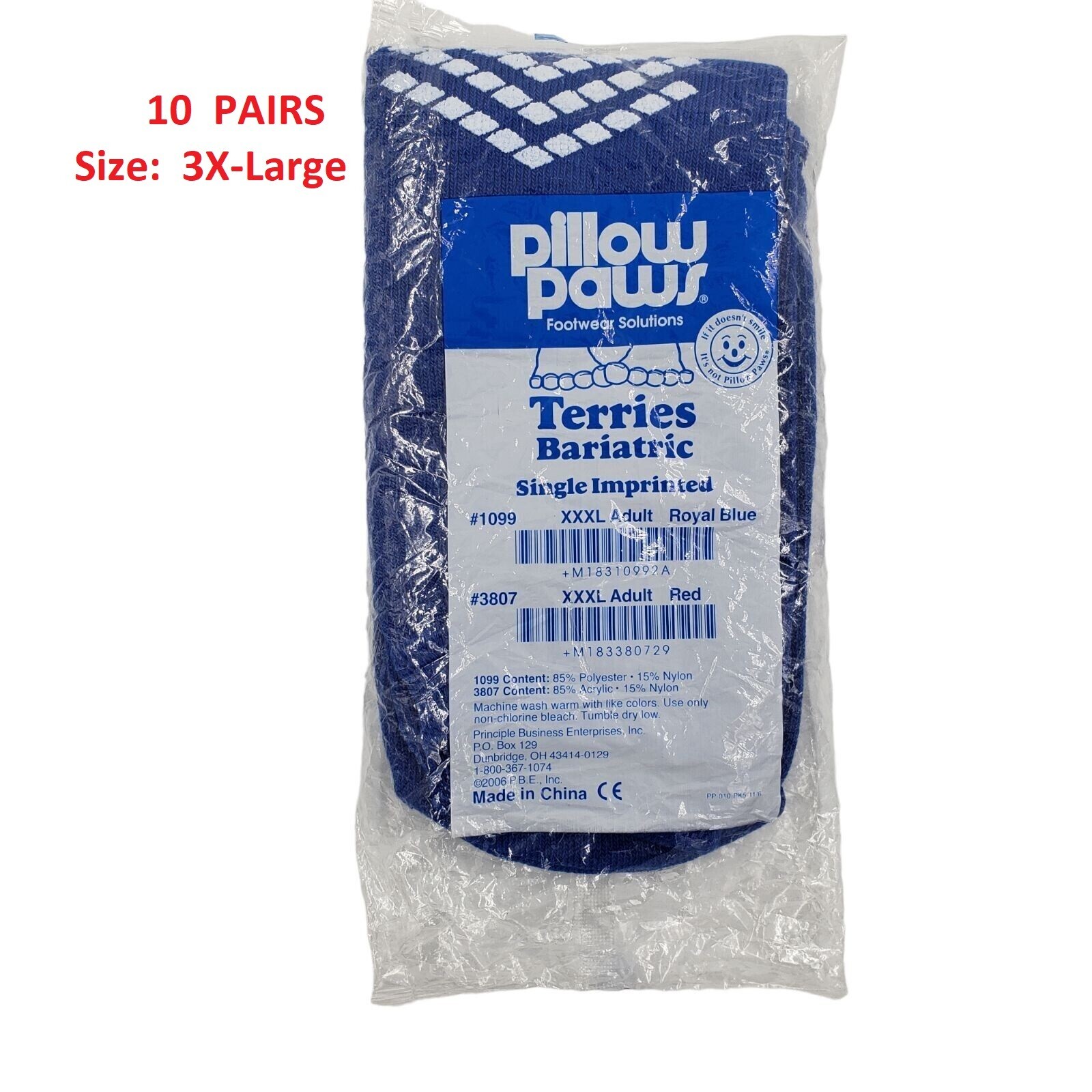 10 Pairs, Non-Skid Hospital Slipper Socks Pillow Paws Bariatric 3X-Large Blue