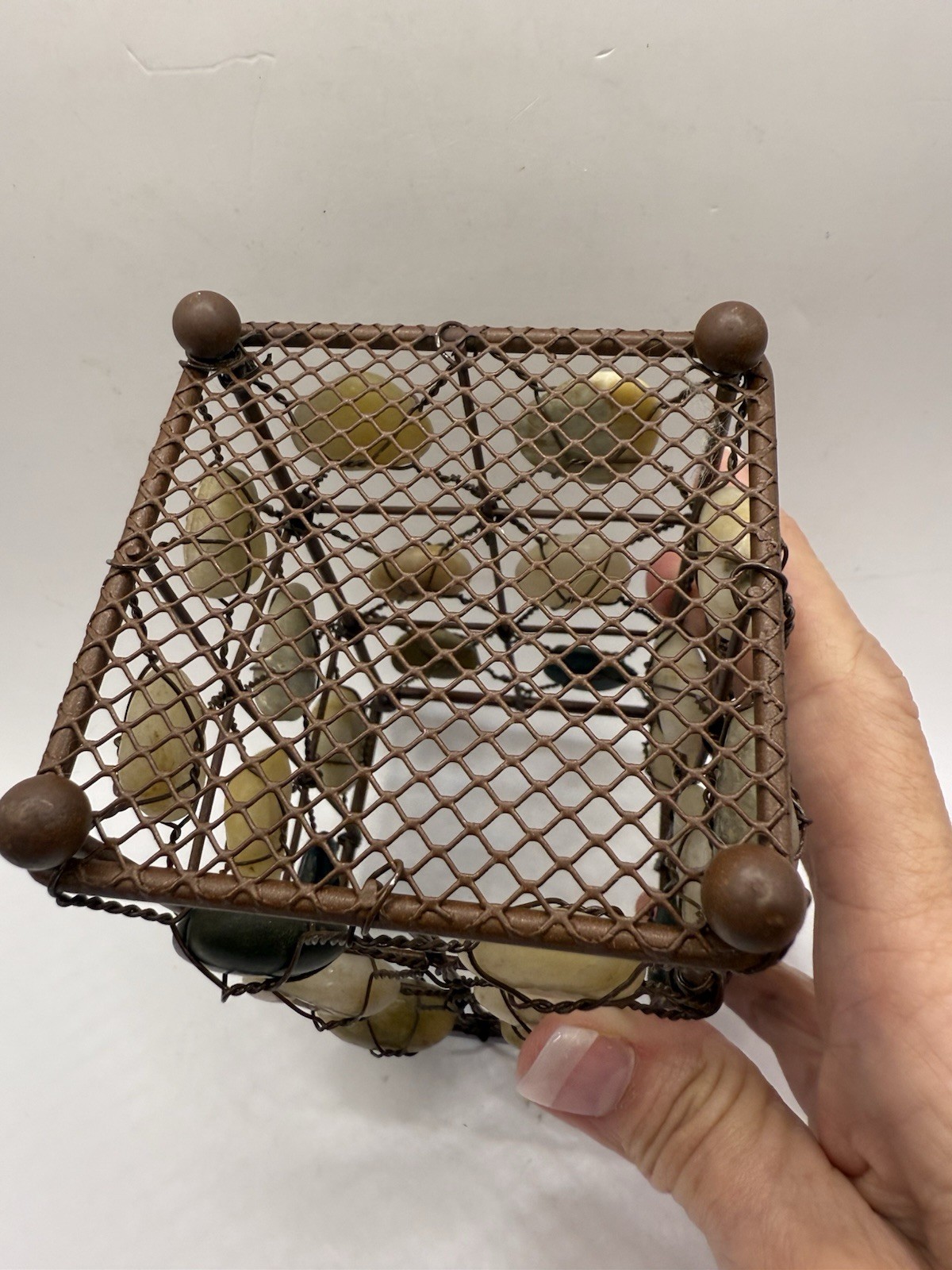Decorative Metal Wired River Rocks Multi Use Footed Holder