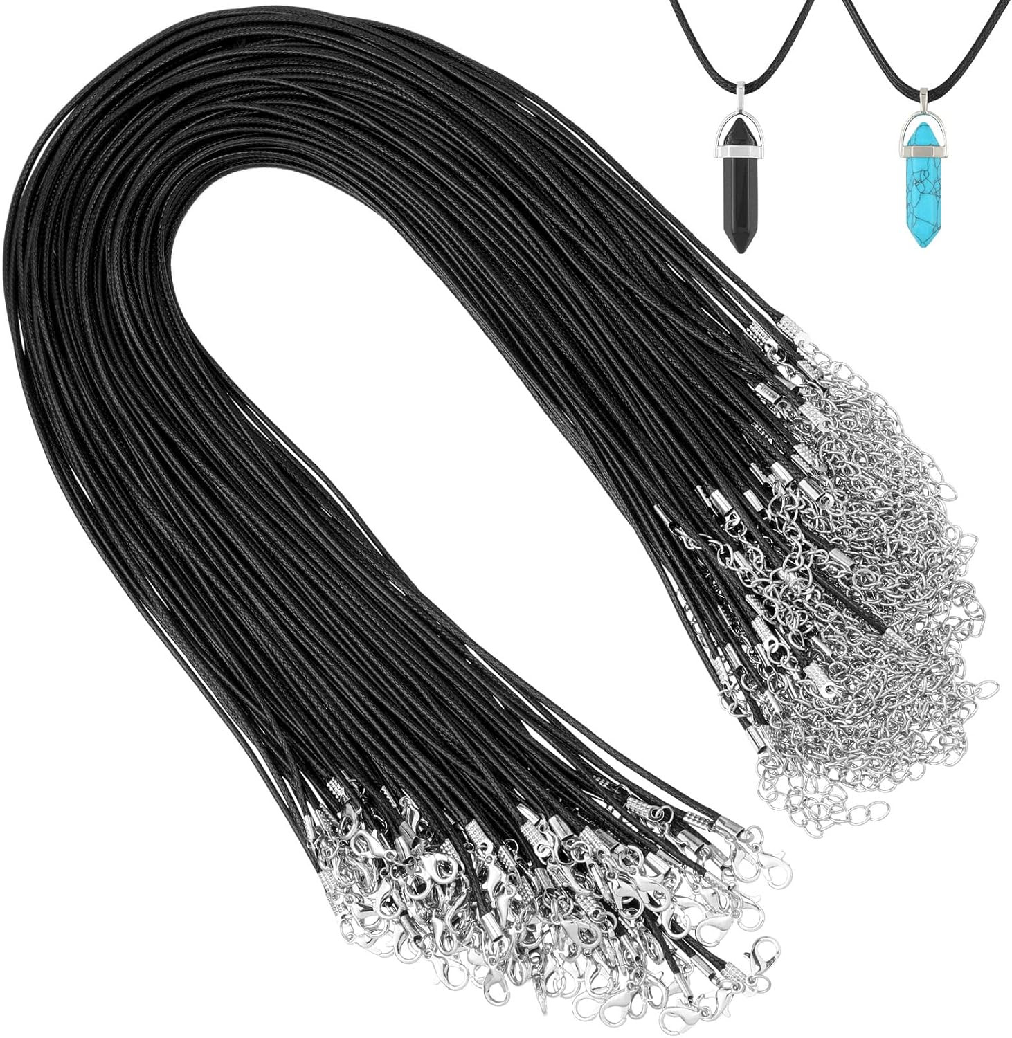 Tudomro 100 Pieces 20 Inch Waxed Leather Necklace Cord Bulk with Clasp Black