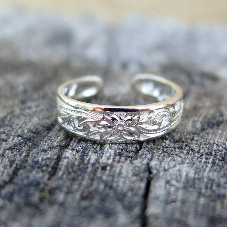 New Year Gift Solid Metal Women's Flower Leaf  Adjustable Toe Ring 925 Silver