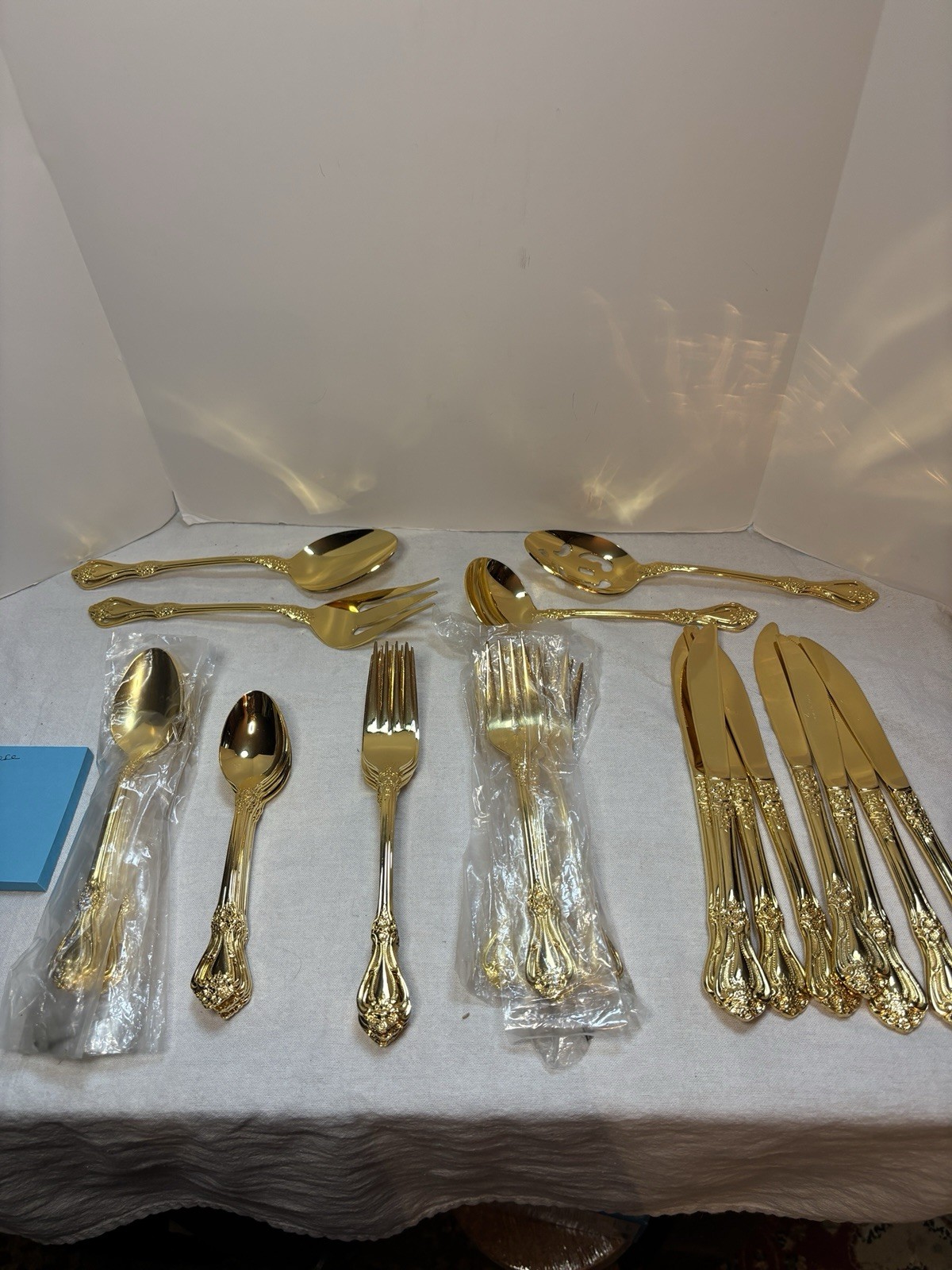 44 Pcs Rogers Golden Rose Flatware Korea 8-Place Setting + Serving Pcs