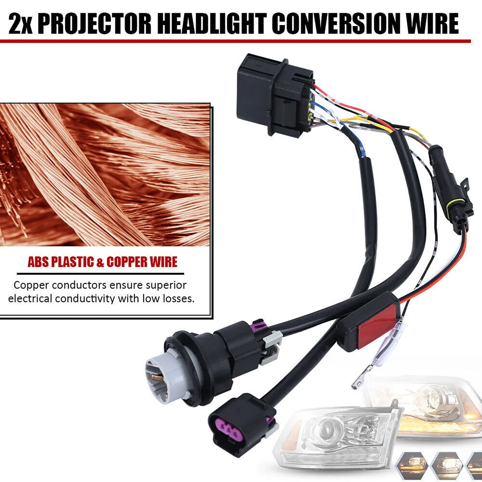 2X Headlight Conversion Wire Harness Kits For Dodge Ram 1500 2500 3500 2013-2018