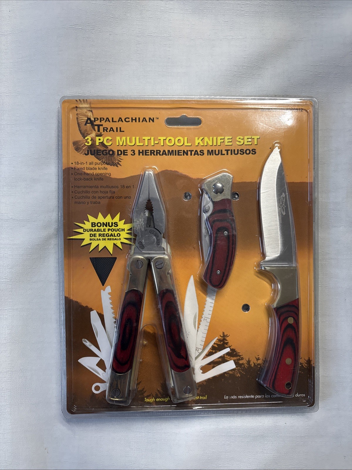 Appalachian Trail 3-Pc Multi Tool Fixed & Pocket Knife Set w/ Pouches #51120 NIP