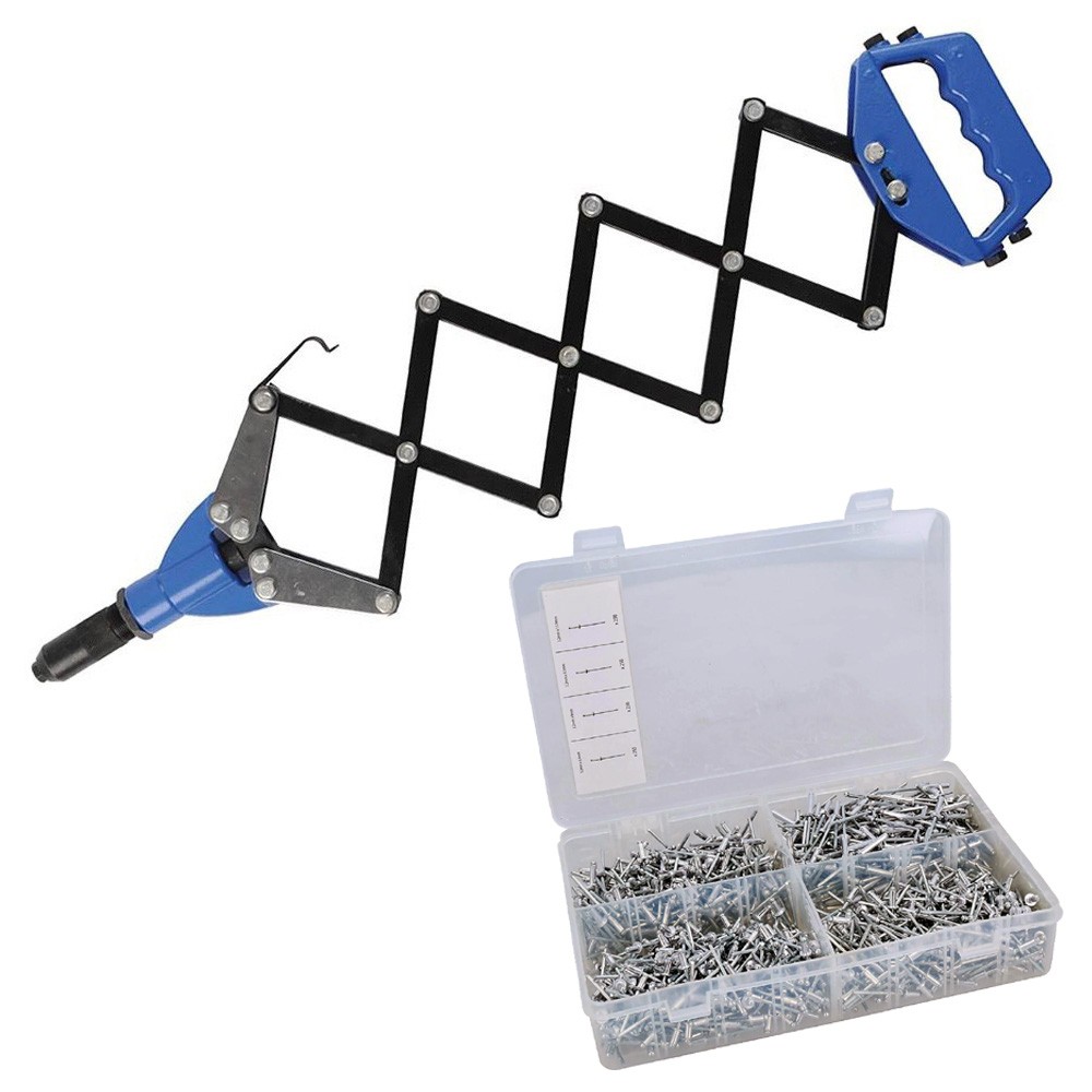 Lazy Tong Tongue Hand Riveter Heavy Duty Pop Rivet Gun 3.2mm-6.4mm + 1000 Rivets