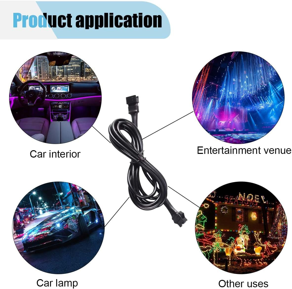 4PCS 59 Inch 4 Pin RGB LED Light Extension Cable Wire Cord Set, Neon Accent Atmo