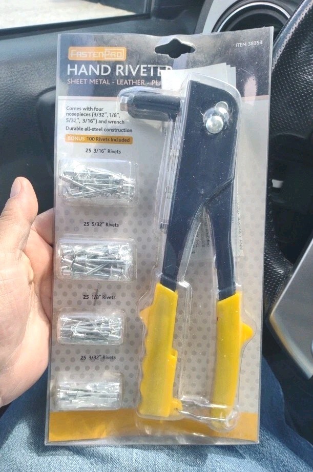 FastenPro Hand Riveter  #38353 with 4 Size Rivets For Metal Leather and Plastic
