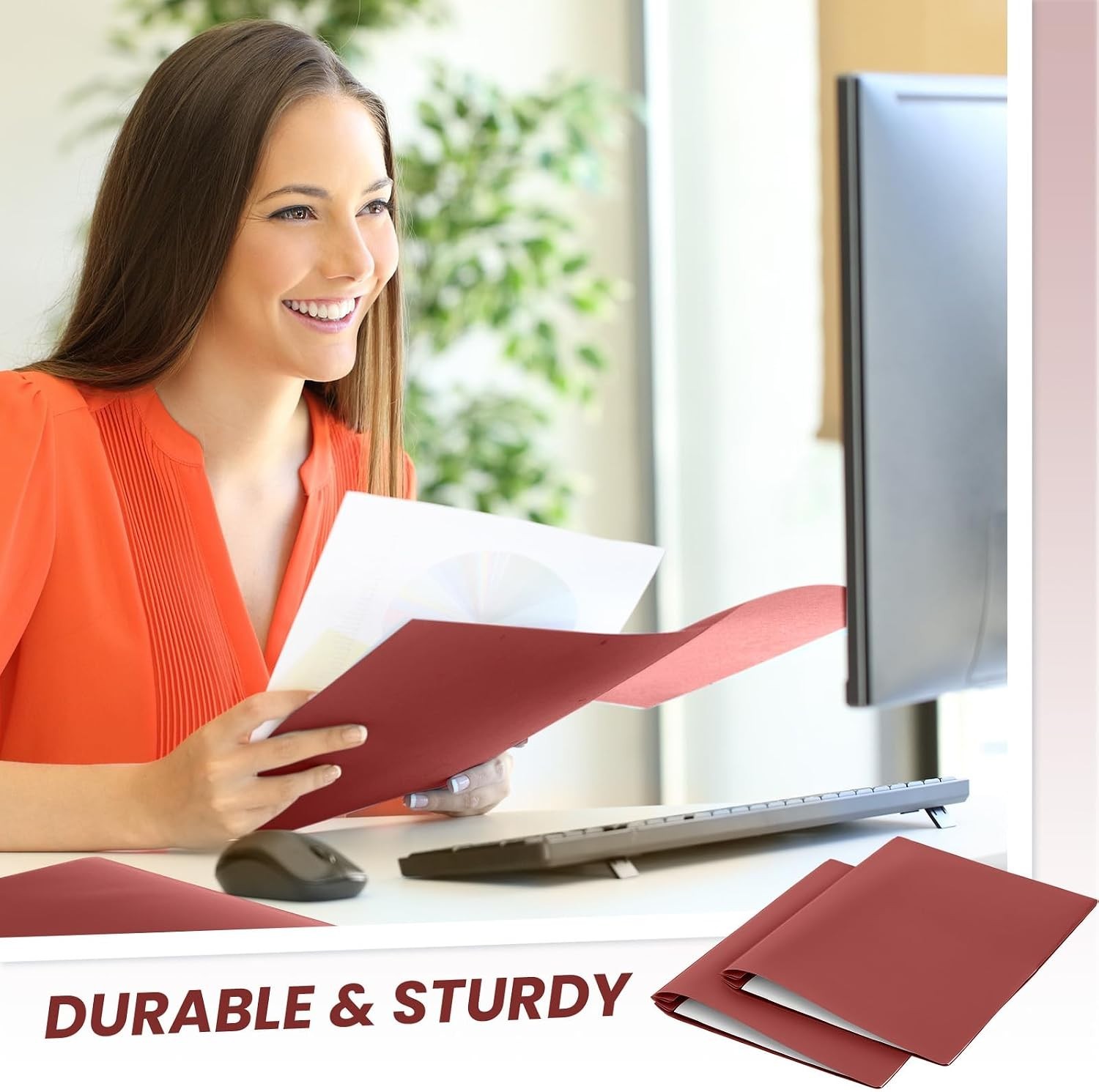 Durable 100-Pack Dark Red Plastic Folders with Pockets & Prongs for All Needs