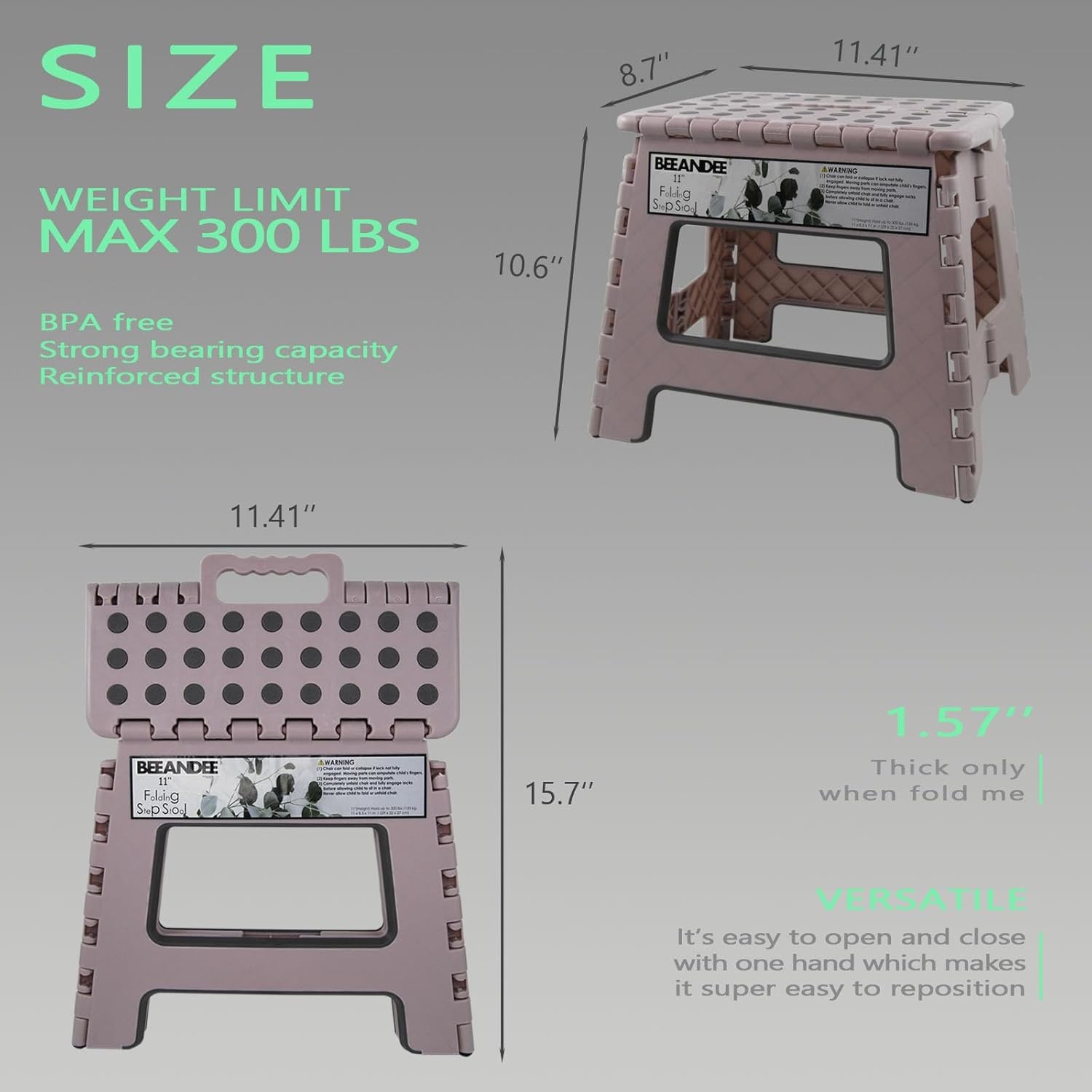 Foldable Step Stool Sturdy Safe Enough - Holds up to 300 Lb Dusty Pink Puple