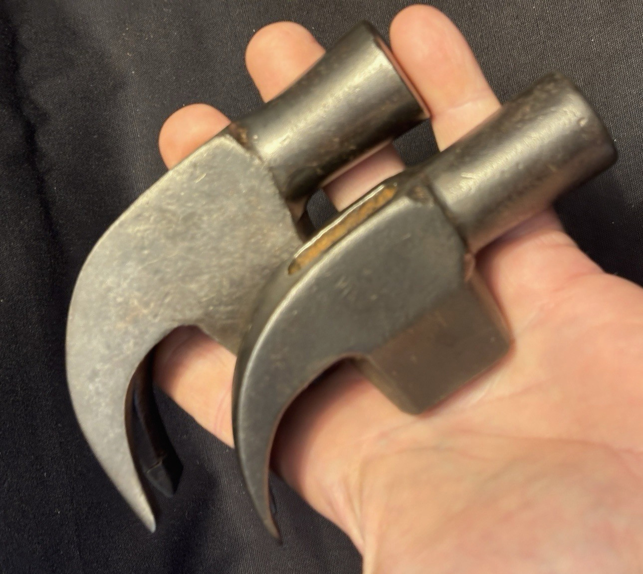 Good Pair of Antique 20 Oz & 16 Oz Bell Nose Curved Claw Hammer Heads