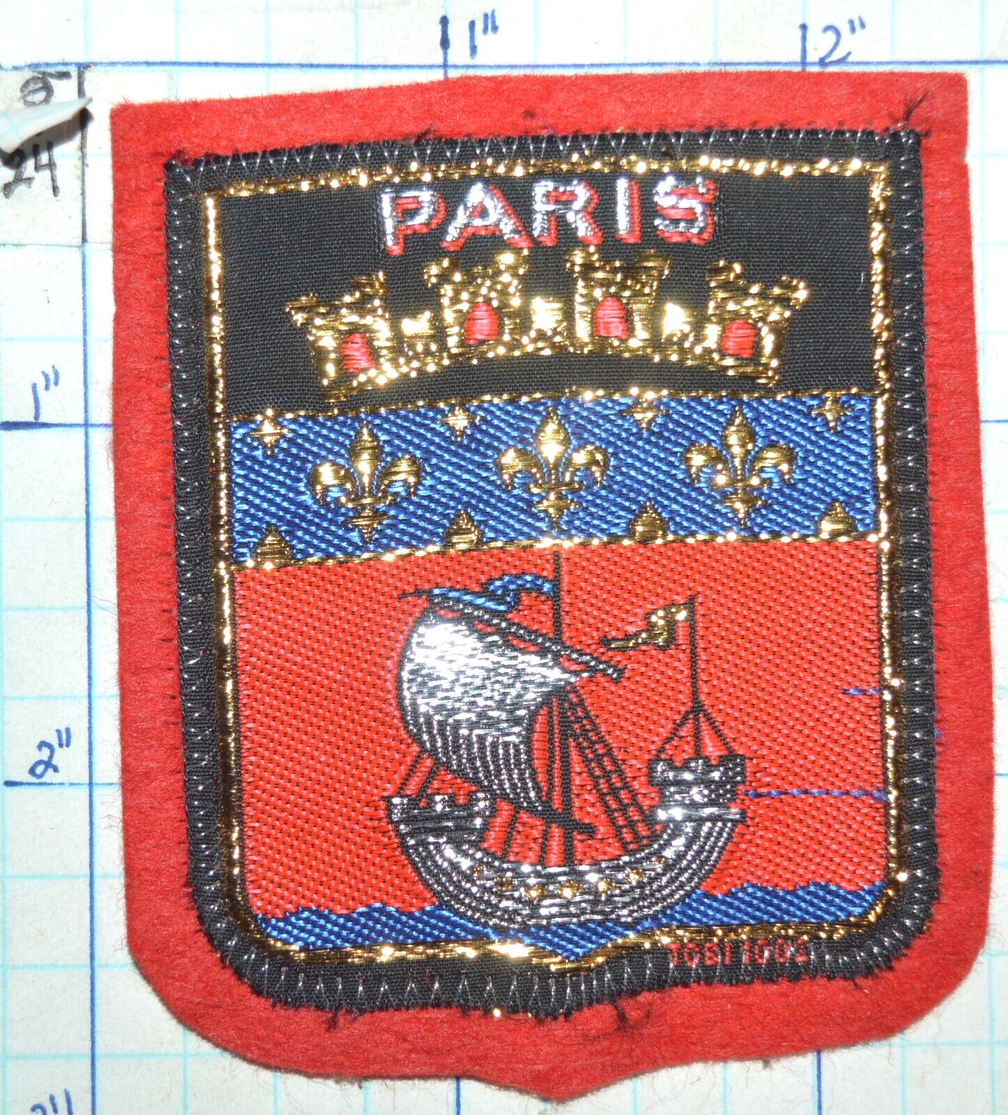 PARIS FRANCE SAILING SHIP WOVEN VINTAGE SOUVENIR PATCH