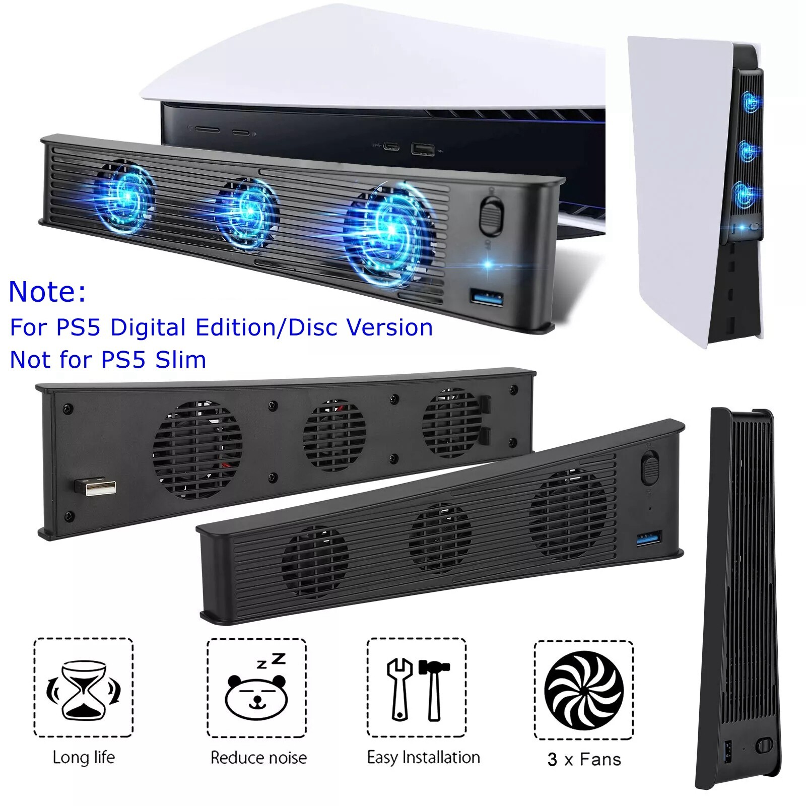 External Cooling Fan Cooler Game Accessories for PS5 PlayStation 5 Host Console