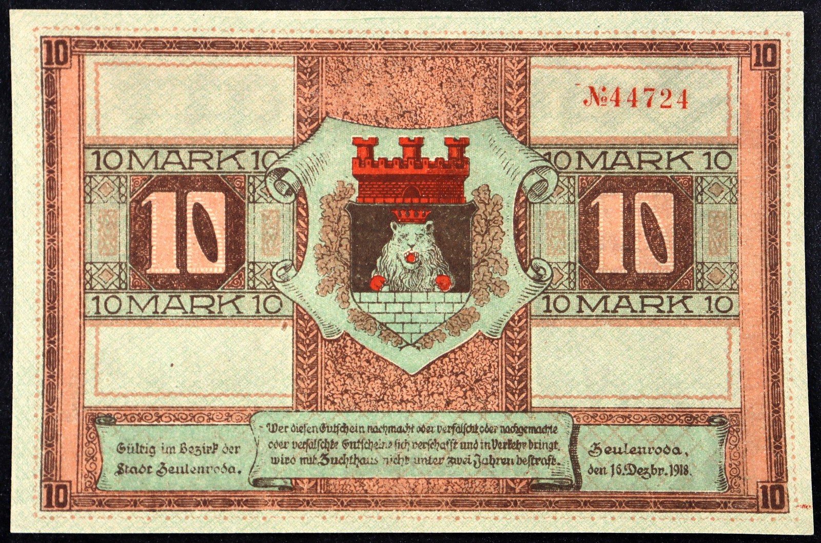 ZEULENRODA 1918 "King Hamster" 10 Mark Grossnotgeld German Notgeld Banknote