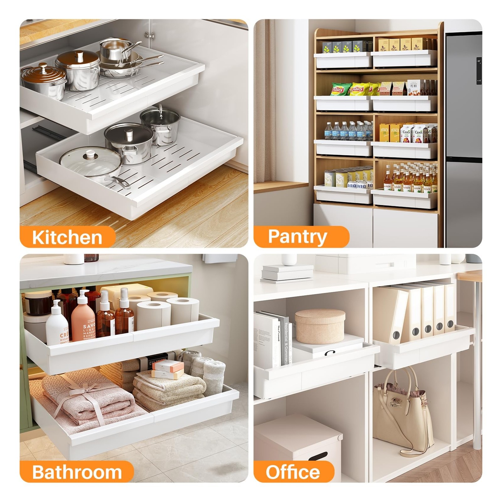Wider Pull out Cabinet Organizer, Expandable(13.6"-24") Heavy Duty Peel and S...