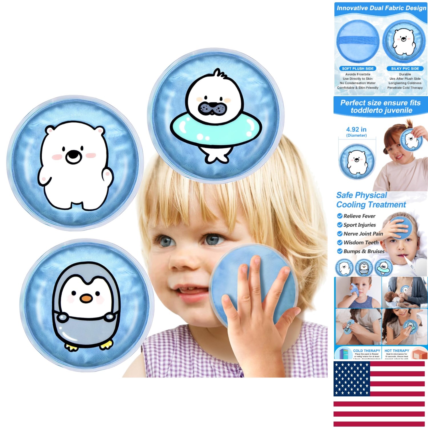 Flexible Ice Packs for Children - 3 Reusable Gel Packs for Quick Pain Relief