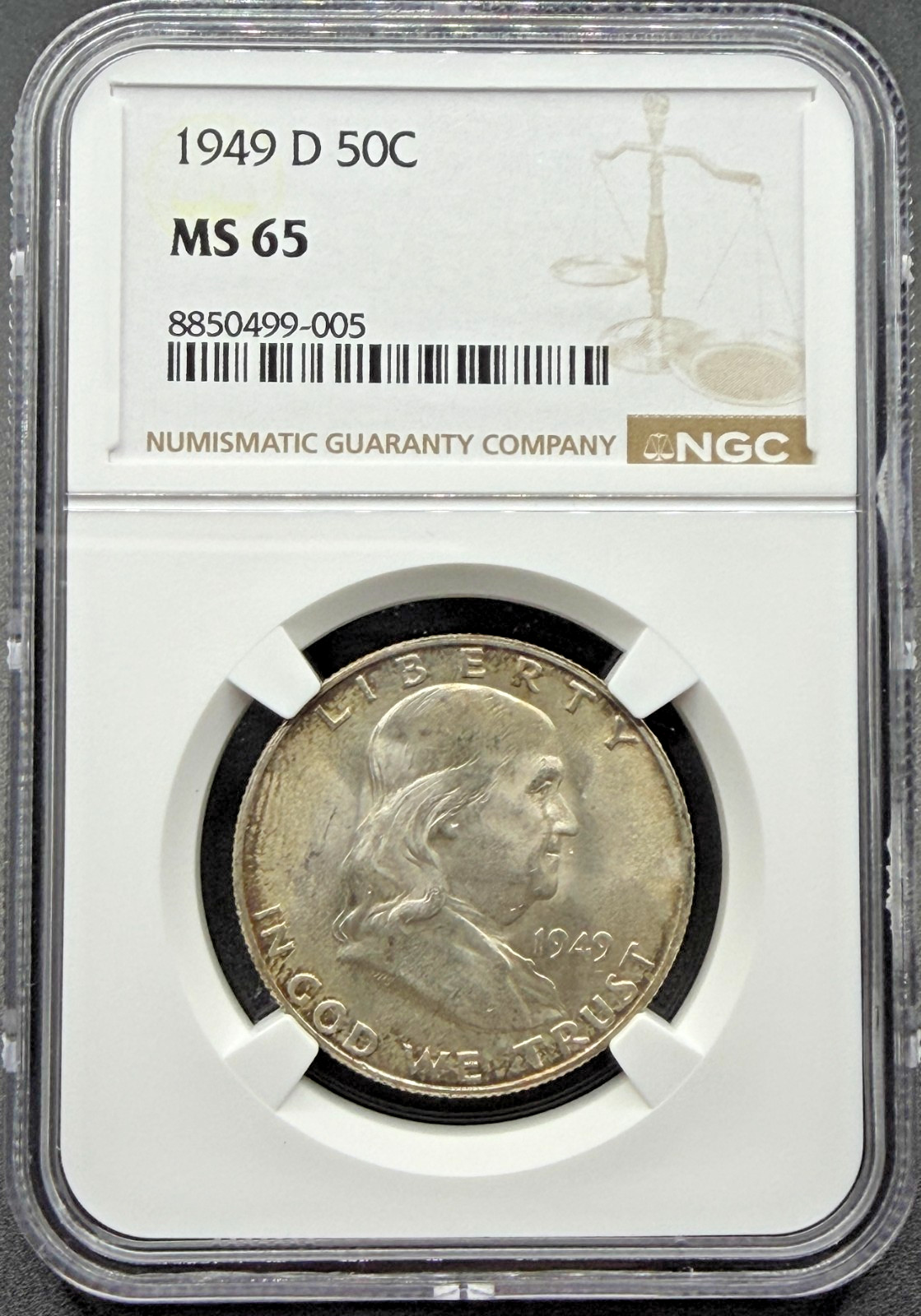 1949-D FRANKLIN SILVER HALF DOLLAR NGC MS65 07XFA26