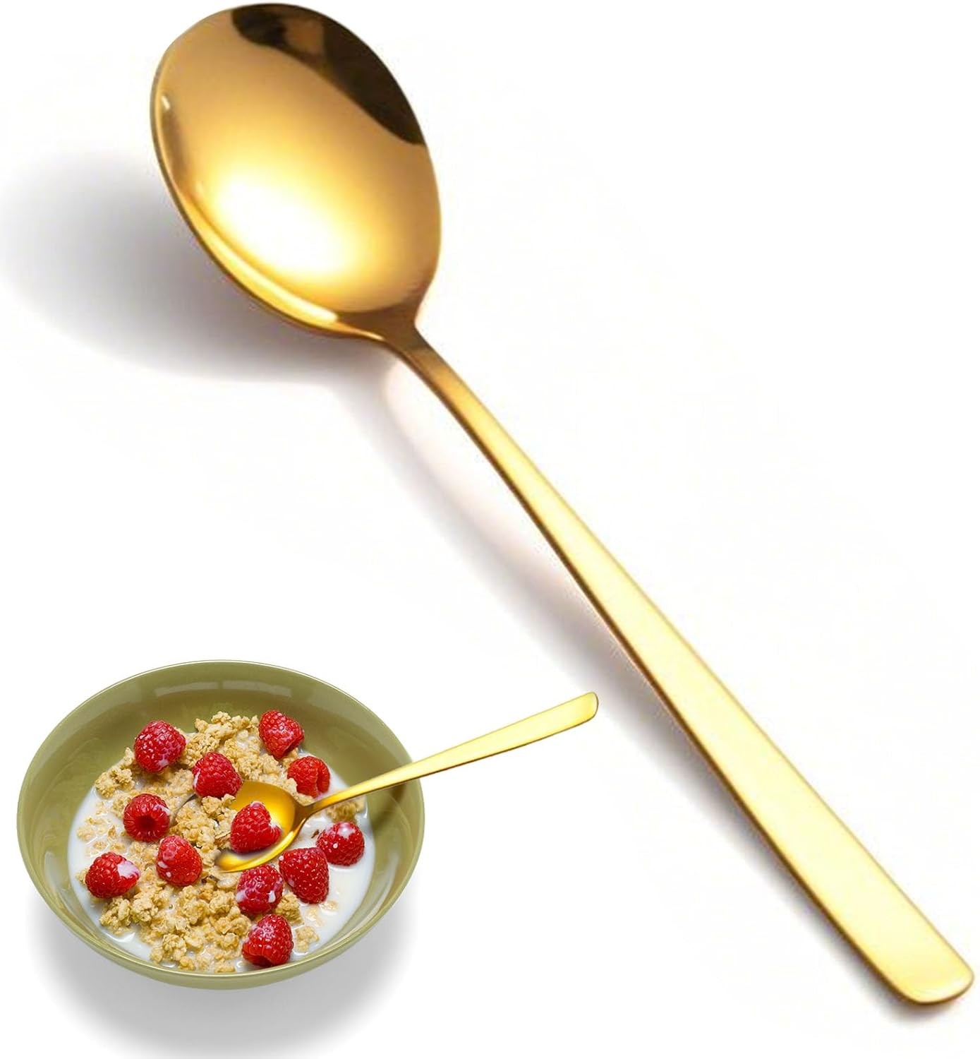 8PCS Gold Korean Soup Spoons – 8 Inch Stainless Steel Tablespoons with Long