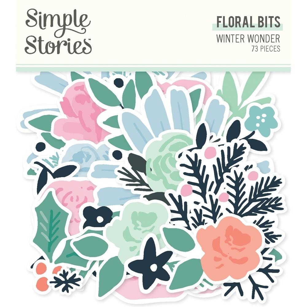 Crafts SS Floral Bits DieCuts Winter Wonder Flowers Pink Blue Mint Green Leaves