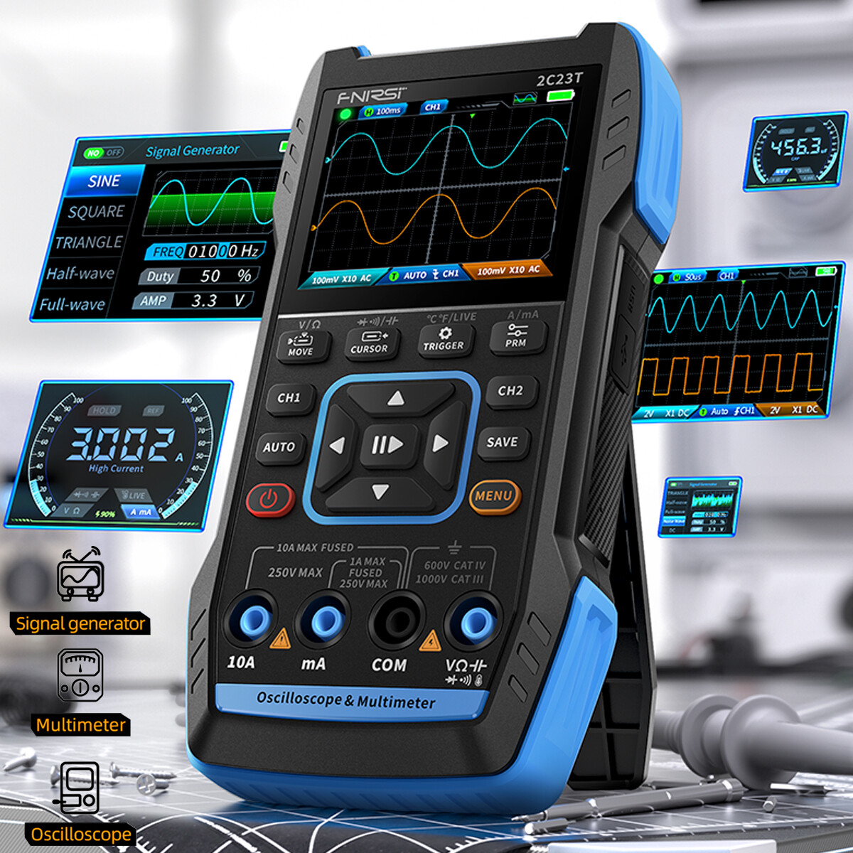 2C23T Digital Oscilloscope Handheld Multimeter +Function Signal Generator