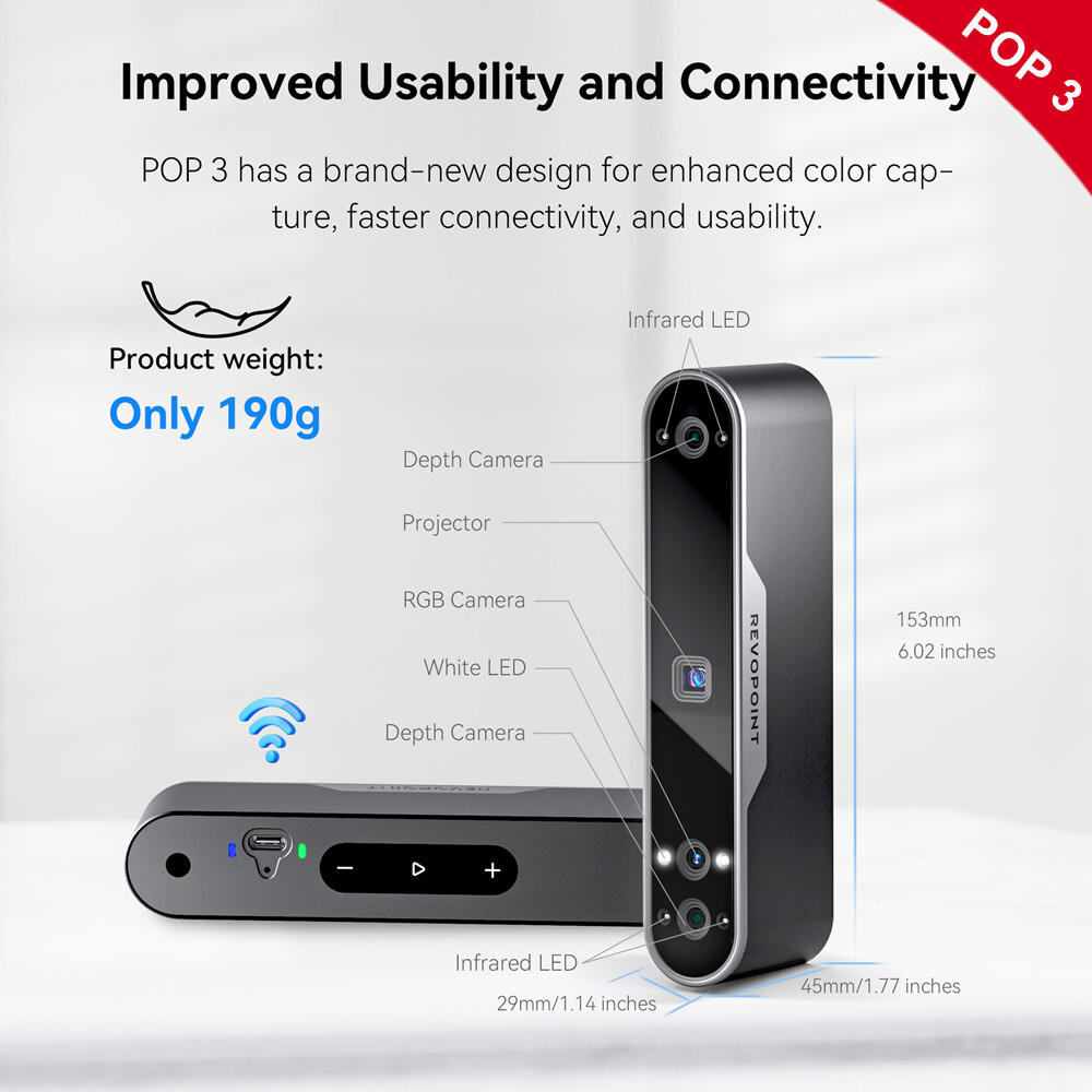 Revopoint Handheld 3D Scanner POP 3 POP 2 0.05 mm Precision for 3D Printing