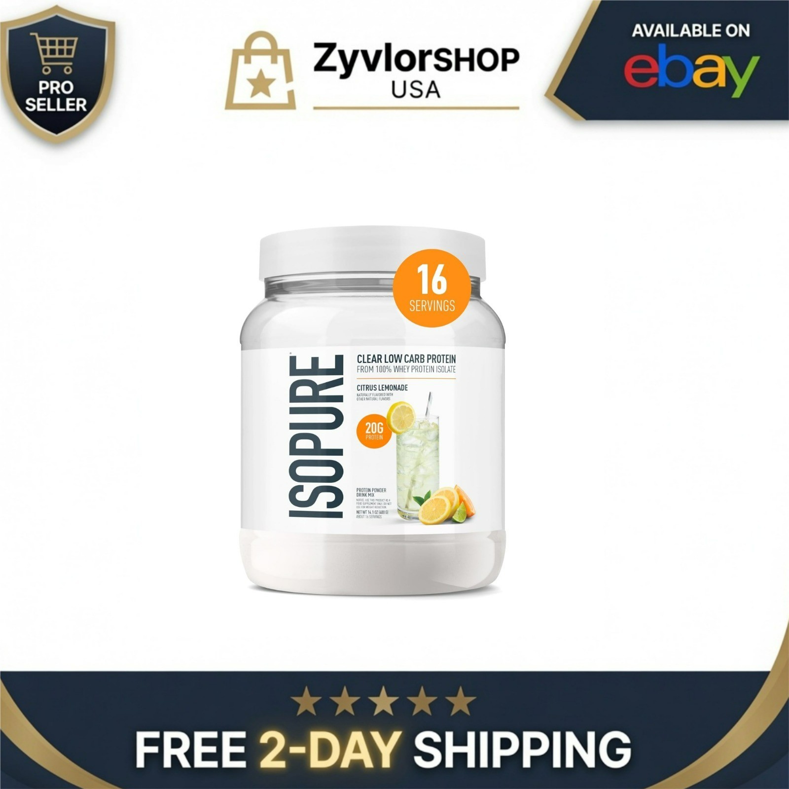Isopure Clear Whey Protein Powder Citrus Lemonade 20g Protein 14.1oz