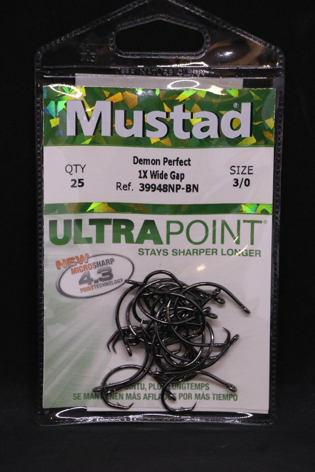 25 pack Mustad 39948NPBN-30 Ultra Point Size 3/0 Demon Wide Gap Circle Hooks
