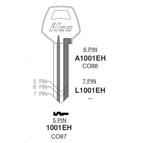 Kaba Ilco A1001eh-Co88 Key Blank,Type Co88,Pk3