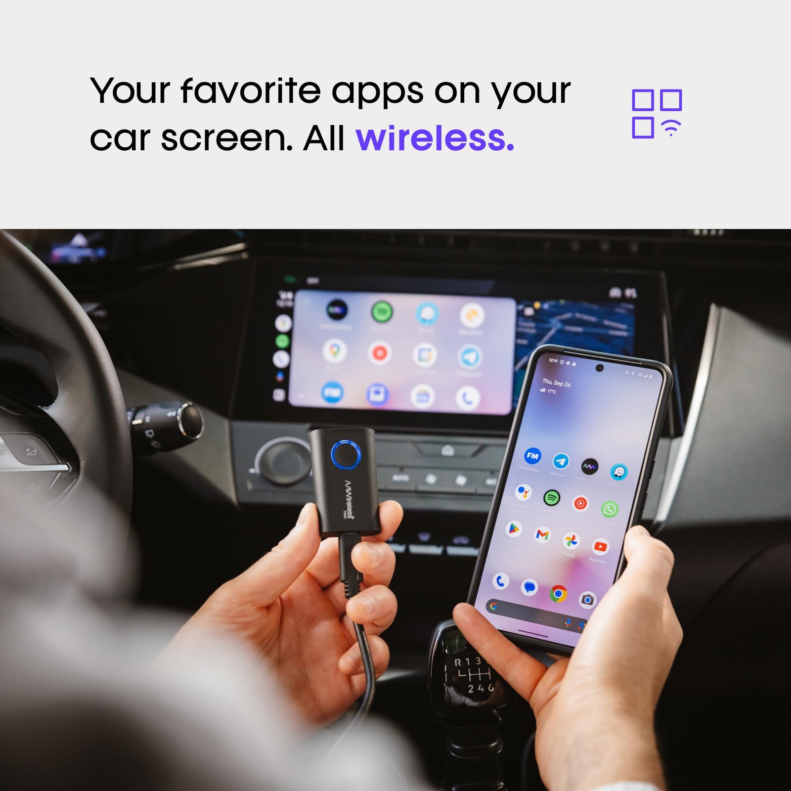 AAWireless Two - Android Auto Wireless Adapter - Convert Factory Wired