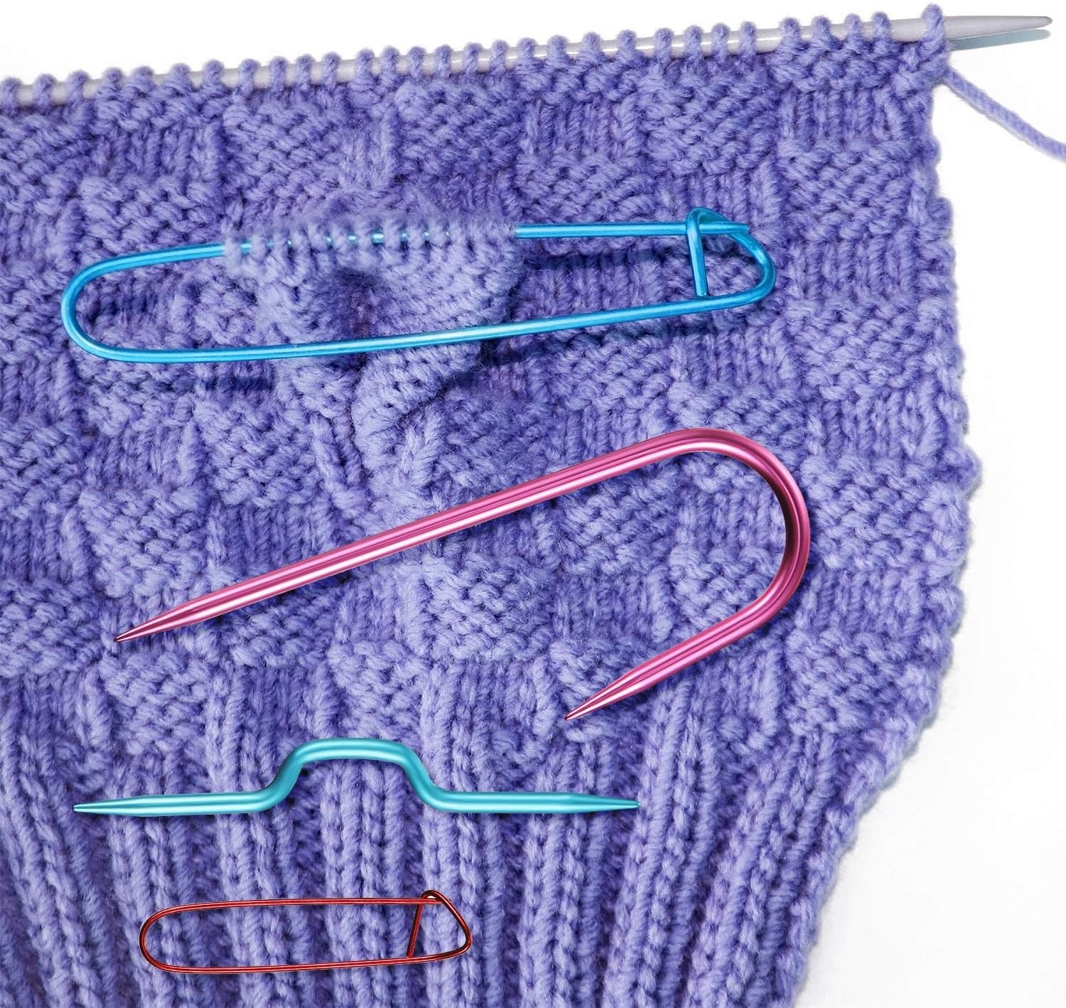 9-Piece Aluminum Cable Stitch Holders in Multiple Colors for Knitting Projects