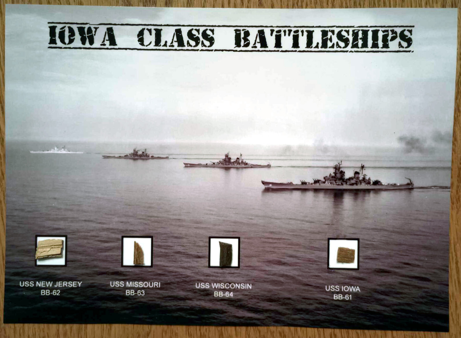 Wood From All Four Iowa Class Battleships, Iowa, New Jersey, Missouri, Wisconsin
