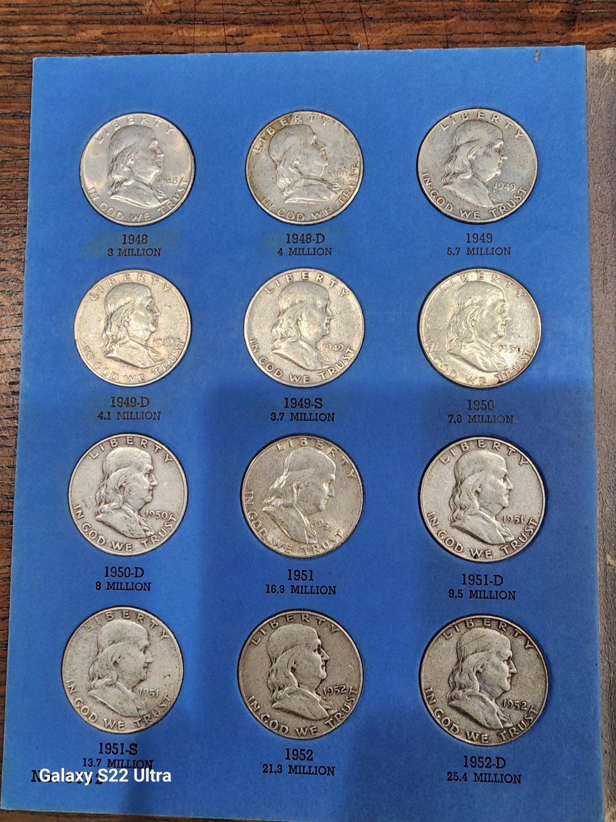 BENJAMIN FRANKLIN HALF DOLLARS FROM 1948 TO 1964 WITH 1955 MISSING FROM SET