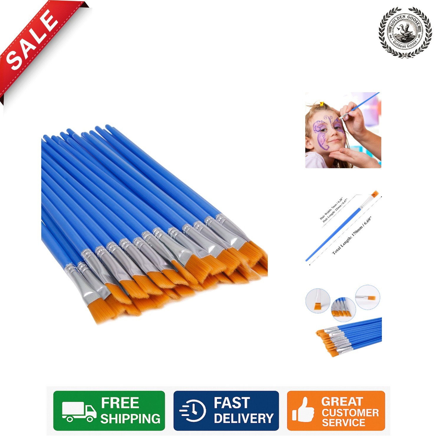 Versatile 30 Pcs Flat Paint Brushes - Perfect for Acrylic & Watercolor Use