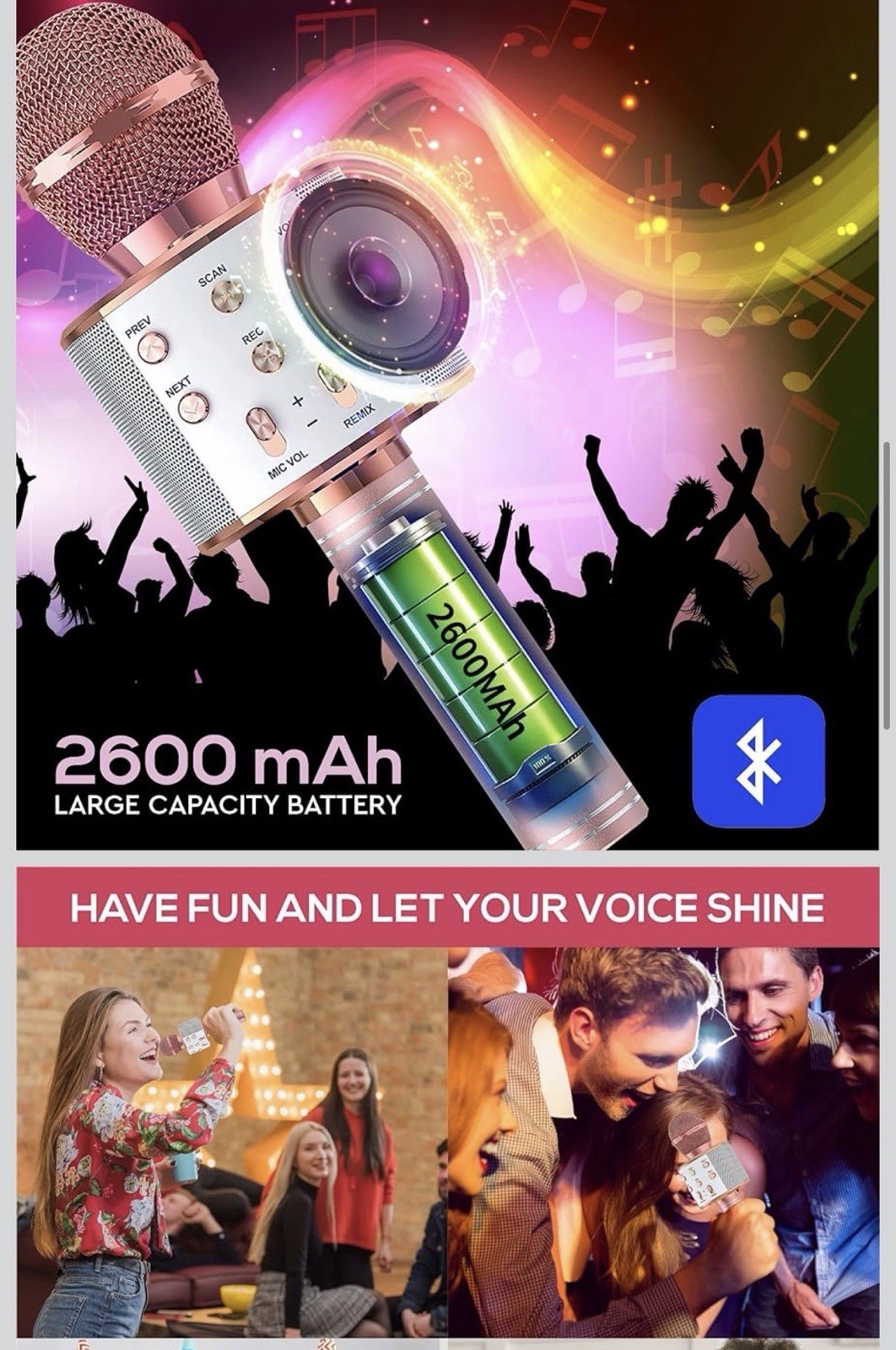 Bluetooth Karaoke Microphone for Kids Adults, Wireless Bluetooth