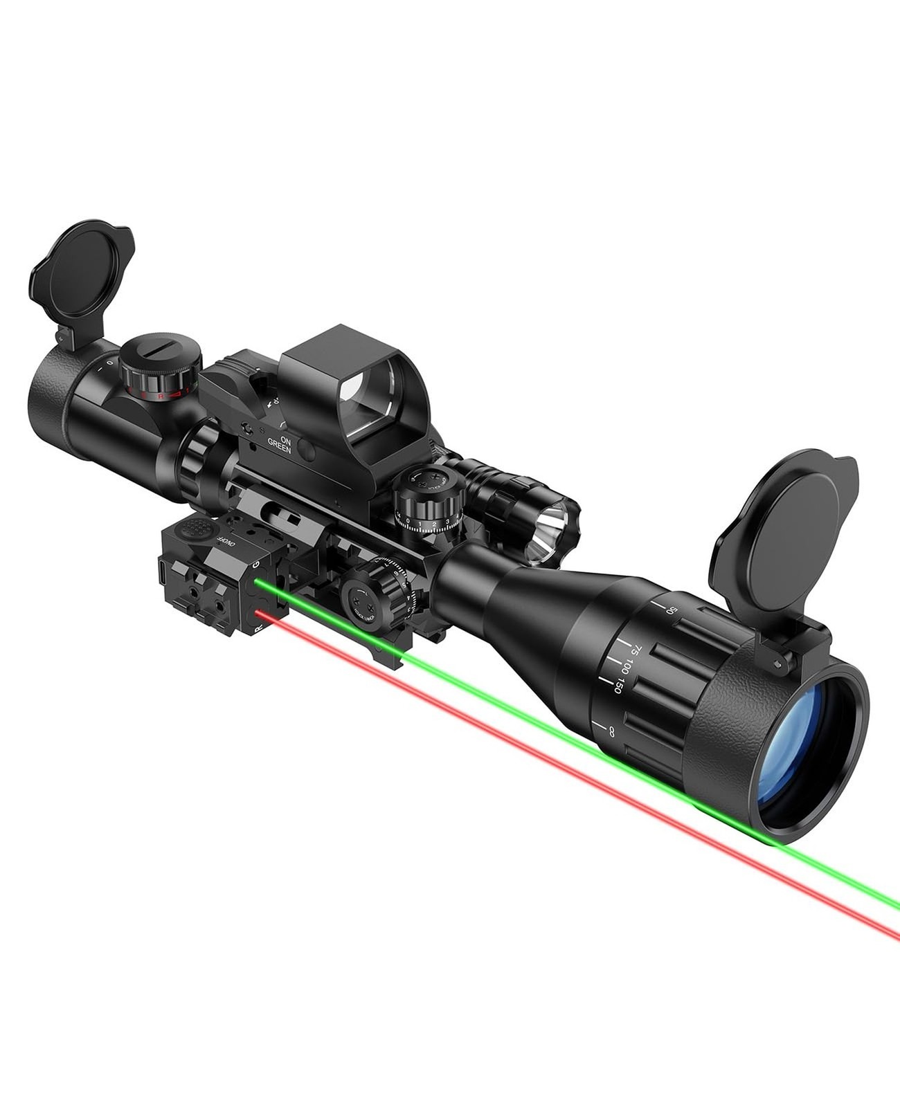 MidTen 4-16x50 AO Scope Combo with Green/Red Dual Laser Sight, 5-in-1 Combo w...